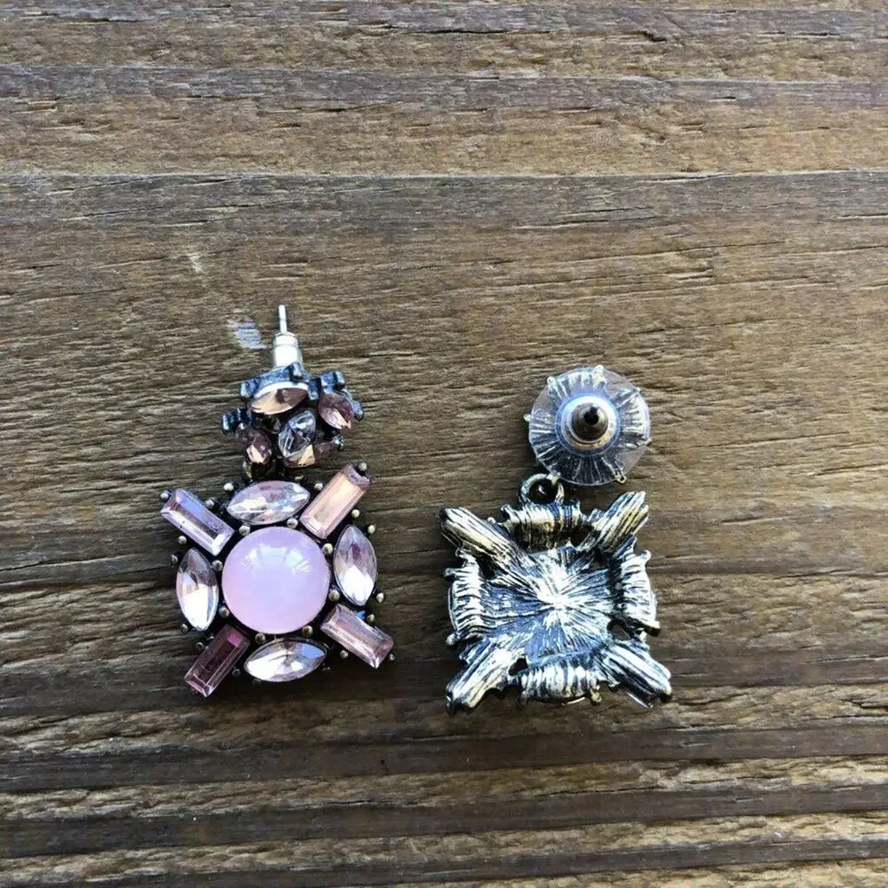 Pink Stone and Bronze Gold Small Dangle Earrings
